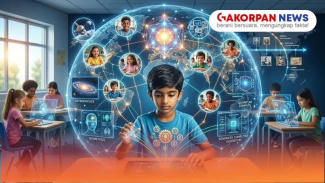 Belajar tanpa batas siswa sekolah menengah sedang berinteraksi dengan layar digital interaktif yang didukung teknologi kecerdasan buatan untuk proses pembelajaran yang dipersonalisasi